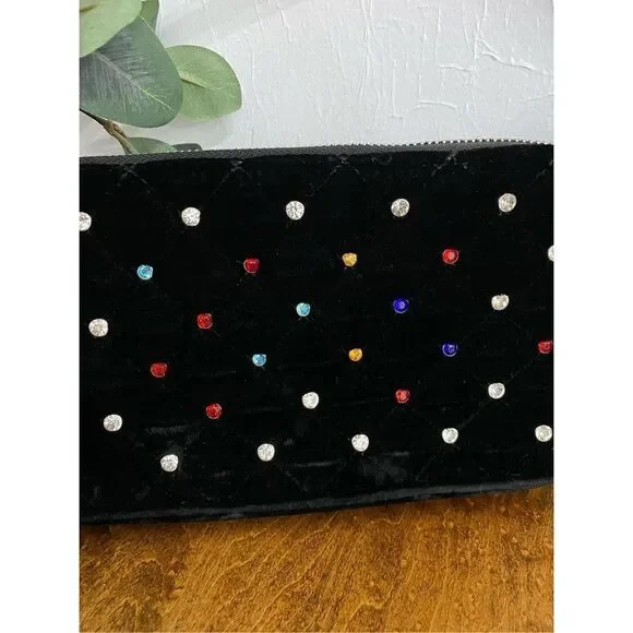 New Urban Outfitters Black Velvet Rhinestone Purse - Picture 3 of 4